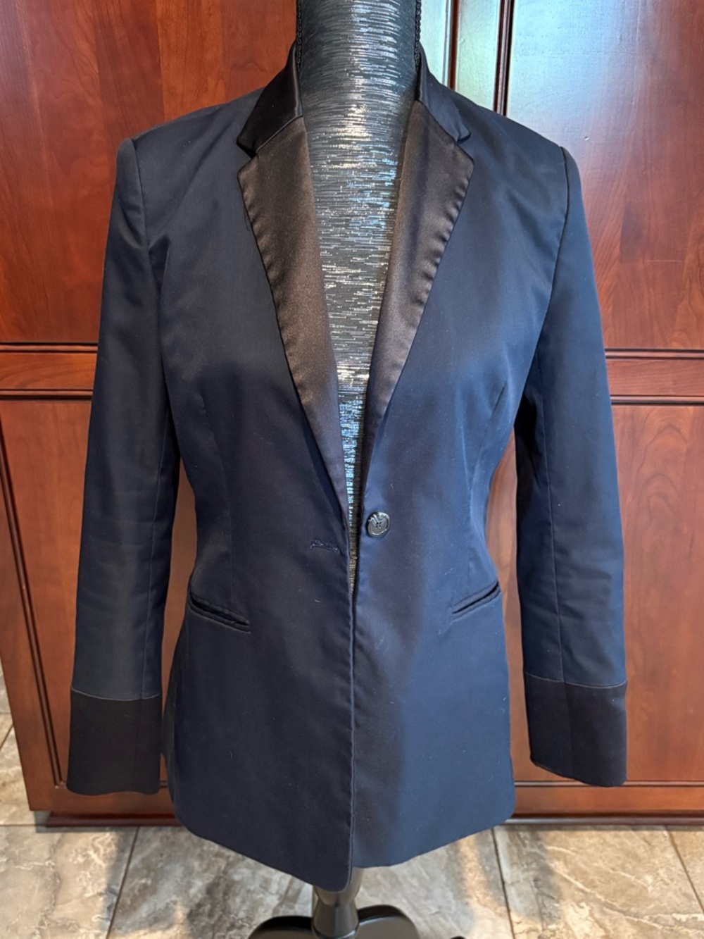 Estee Lauder Navy Blue Satin-Look Lining Jacket